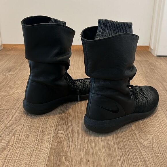 Nike Womens Roshe Two Hi Flyknit Slouch Leather Boots Size 10, Black Gray 861708 - Picture 4 of 15